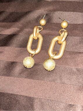 Gold-Link Drop Earrings with Glitter Sphere Accent - Women Jewelry